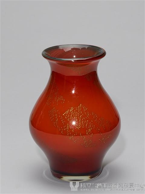 噴金沙雕七彩花紅琉璃花瓶藏品圖，第1張