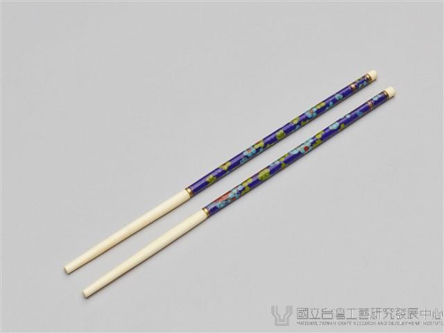 景泰藍筷子乙盒(兩雙)-藍底藏品圖，第2張