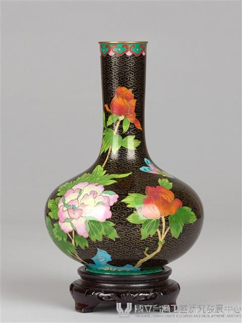 黑底牡丹花瓶-左粉紅牡丹藏品圖，第1張