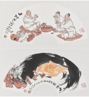 藏品((上)品茗圖 (下)全家福)的圖片