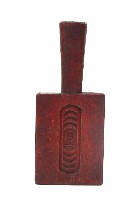 藏品(棗紅色雙面陰刻香字銅錢龜殼紋製粿木製模具)的圖片
