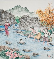 藏品(黃金田於丁亥年陽月創作之震石掠魚)的圖片