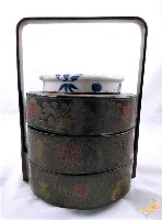 藏品(提梁青花丸型紋帶蓋圓形漆器雙層盒)的圖片