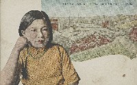 藏品(臺灣民居屋頂鳥瞰與仕女風景明信片)的圖片