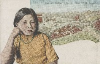藏品(臺灣民居屋頂鳥瞰與仕女風景明信片)的圖片