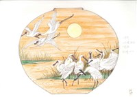 藏品(黃昏黑面琵鷺球瓶圖稿)的圖片