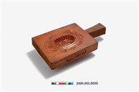 藏品(長方形三面雕龜桃連錢紋帶柄粿印)的圖片