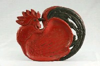 藏品(木胎公雞造型圓漆盤)的圖片