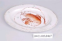 藏品(印繪白瓷紅蝦折沿橢圓盤)的圖片