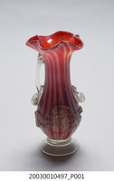 藏品(白紅條紋牡丹玻璃花瓶)的圖片