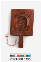 藏品(長方形四面雕龜桃金剛杵卍字魚紋小型帶柄粿印)的圖片