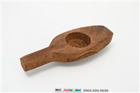 藏品(酒瓶形單面雕圓花形文字紋帶柄餅印)的圖片