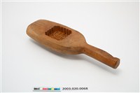 藏品(酒瓶形單面雕方形桃花紋帶長柄餅印)的圖片