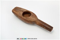 藏品(酒瓶形單面雕圓形花草紋帶柄餅印)的圖片