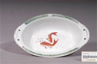 藏品(印繪白瓷魚紋折沿橢圓形盤)的圖片