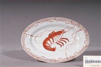 藏品(印繪紅蝦折沿淺橢圓盤)的圖片