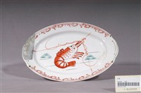 藏品(印繪紅蝦折沿淺橢圓盤)的圖片