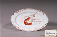 藏品(印繪紅蝦折沿淺橢圓盤)的圖片