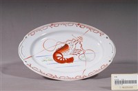 藏品(印繪紅蝦折沿淺橢圓盤)的圖片