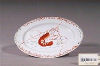 藏品(印繪紅蝦折沿淺橢圓盤)的圖片