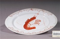 藏品(印繪紅蝦折沿淺橢圓盤)的圖片