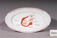 藏品(印繪紅蝦折沿淺橢圓盤)的圖片