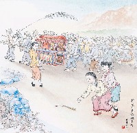 藏品(黃金田繪《新娘上花轎拋香扇》)的圖片