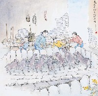 藏品(黃金田繪《大家庭人和大朝豬搶槽》)的圖片