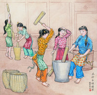 藏品(黃金田繪《木杵木搥擣米》)的圖片