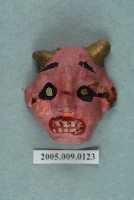 藏品(土黏香戲偶雙角紅面怪偶頭半成品)的圖片