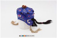 藏品(寶藍地花卉紋刺繡䲭鴞帽)的圖片