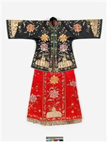 藏品(黑衣紅裙絲質盤金繡新娘禮服)的圖片