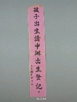 藏品(嘉義縣市警察局「孩子出生請申辦出生登記」標語)的圖片