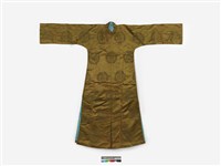 藏品(墨綠絲質團花大襟男長袍)的圖片