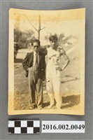 藏品(張星賢任職滿鐵時期代表滿州隊回台參加首屆「三外地對抗賽」與森豐彥老師於台中合照)的圖片