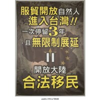 藏品(「服貿開放自然人進入台灣！！」海報 )的圖片