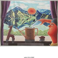 藏品(太陽花盆栽澆花繪畫 )的圖片