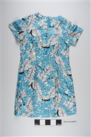 藏品(藍白花葉印花紋短袖圓領一件式洋裝)的圖片