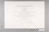 藏品(李遠哲1988年哥廷根科學院通訊院士證書)的圖片