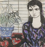 藏品(女孩與盆景)的圖片