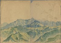 藏品((1)山景;(2)(半)野牛、(半)野花)的圖片