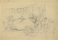 藏品((1)室外水牛臥坐；(2)室外晾衣)的圖片