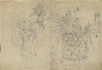 藏品((1)一簍稻穗及 二女農、牛；(2)大樹與山、樹與山)的圖片