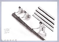 藏品(黑帶巴彥畫冊-62木料取得與加工2：樹幹剖半)的圖片