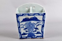 藏品(青花繪村景雙槽瓷箸籠)的圖片
