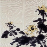 藏品(繪絲方巾-黃牡丹)的圖片