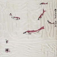 藏品(繪絲方巾-落花游魚)的圖片