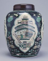 藏品(素三彩開光人物罐)的圖片