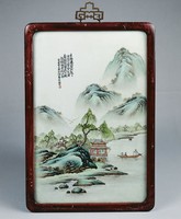 藏品(五彩四季山水瓷掛屏-春)的圖片