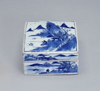 藏品(山水人物圖方盒)的圖片